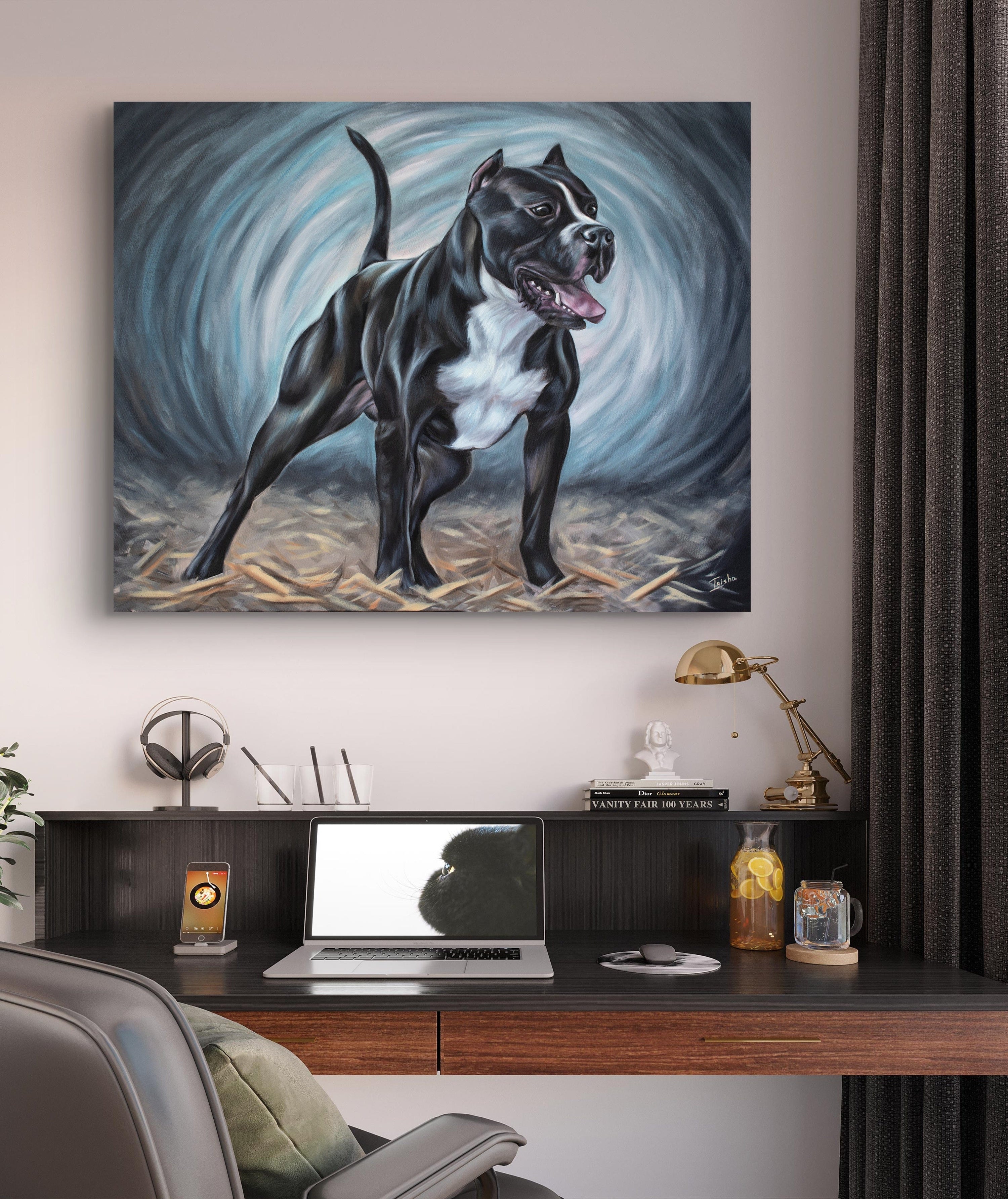 artwork for sale featuring bull terrier