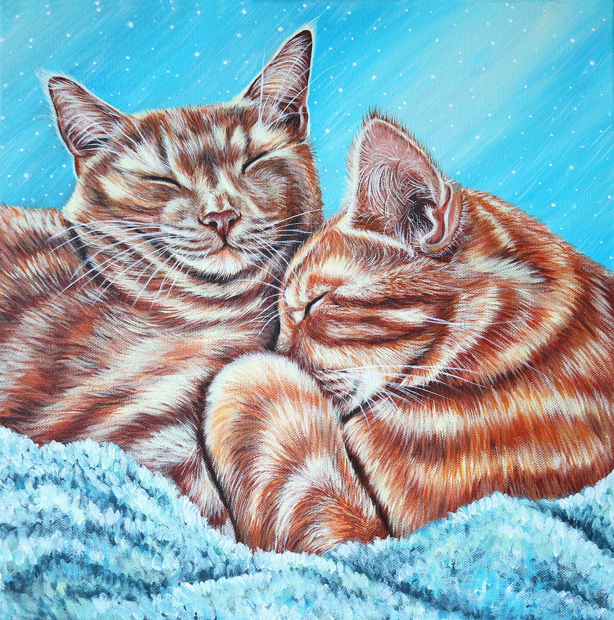 ginger cats painting in acrylic