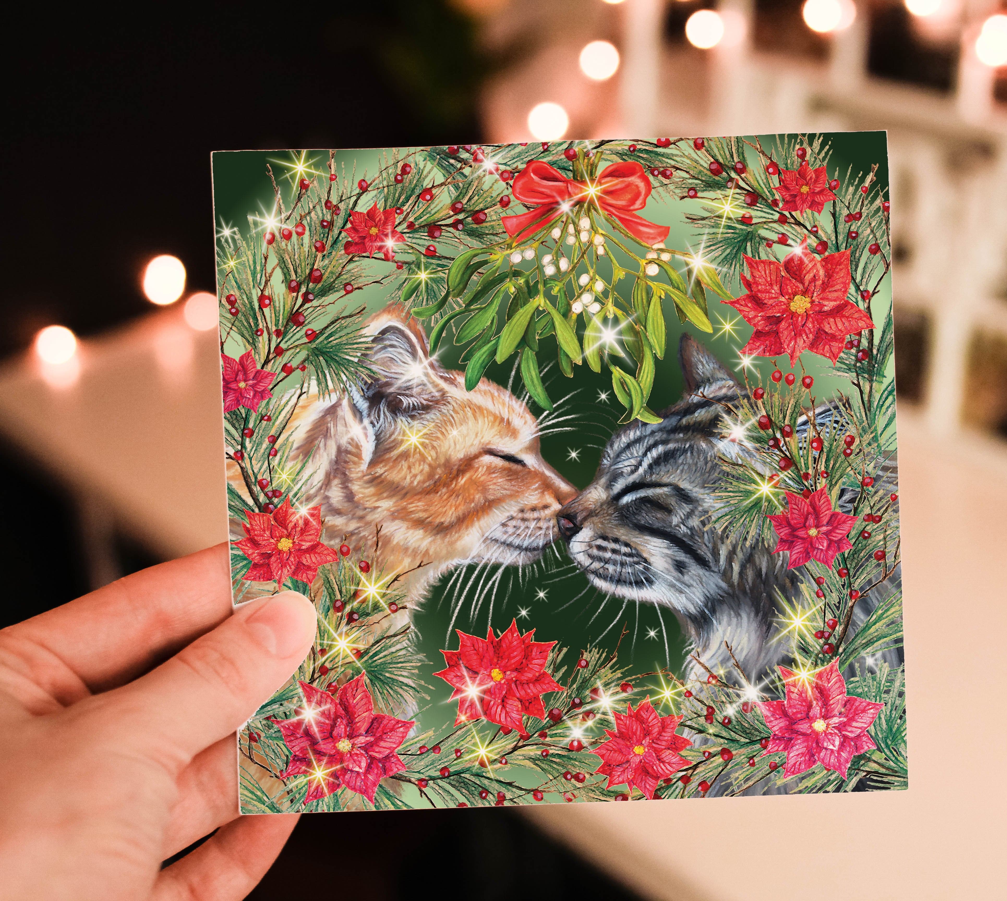 Cats Christmas Card - Cuddling Cats – Irisha's Card Art