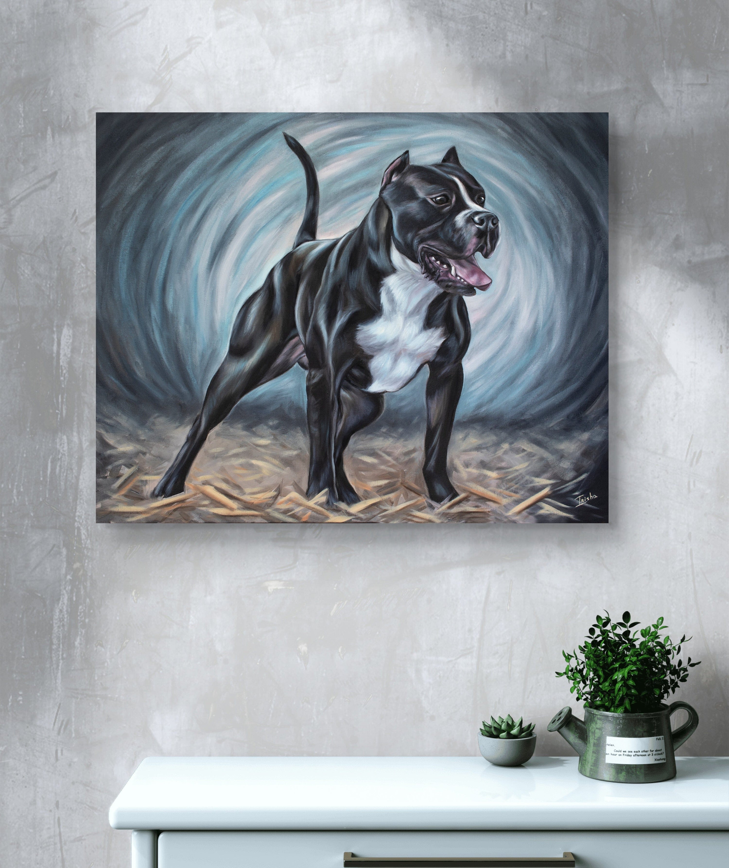 dog artwork featuring american pit bull terrier