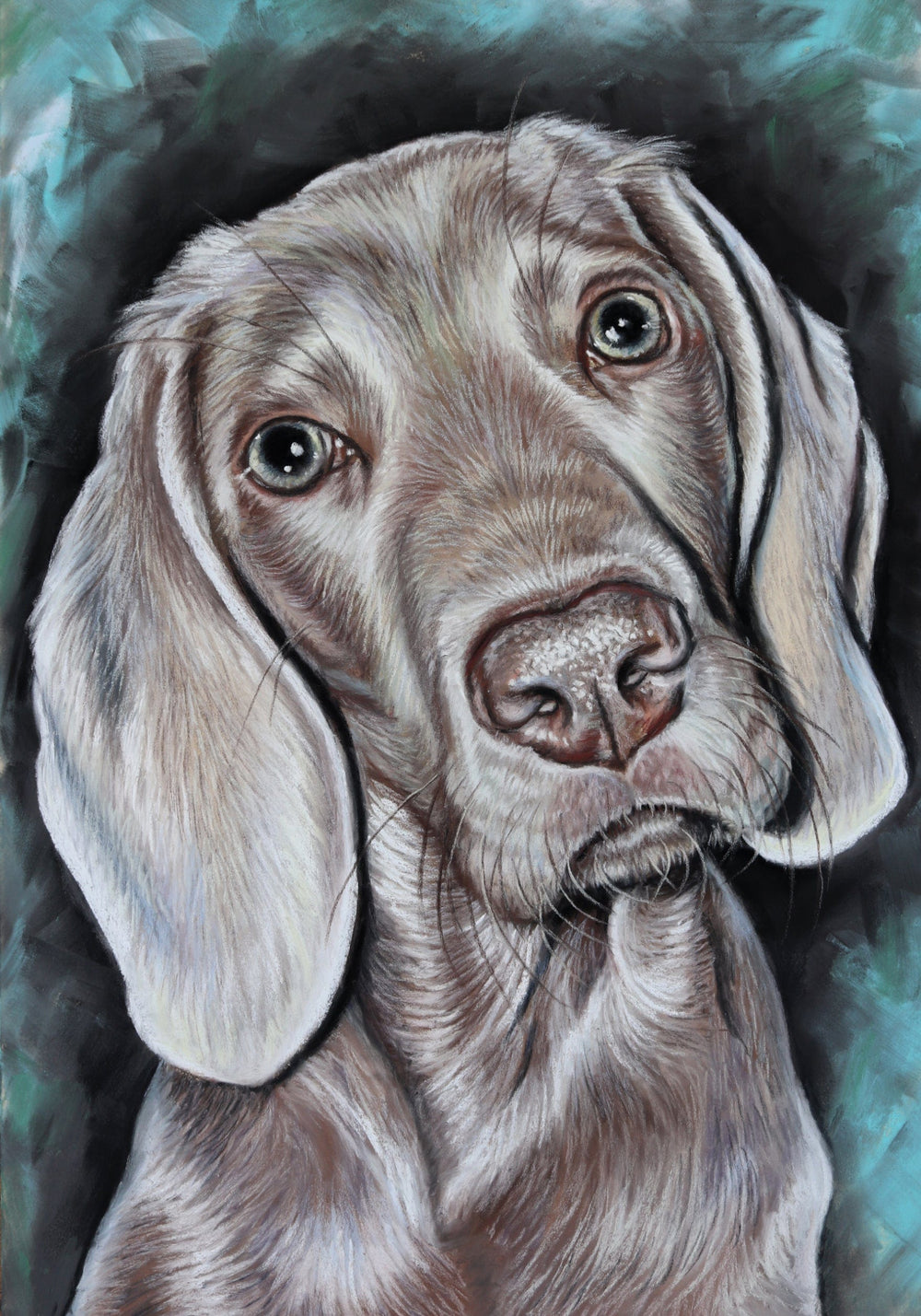 Artistic portrait of a dog with a textured green background