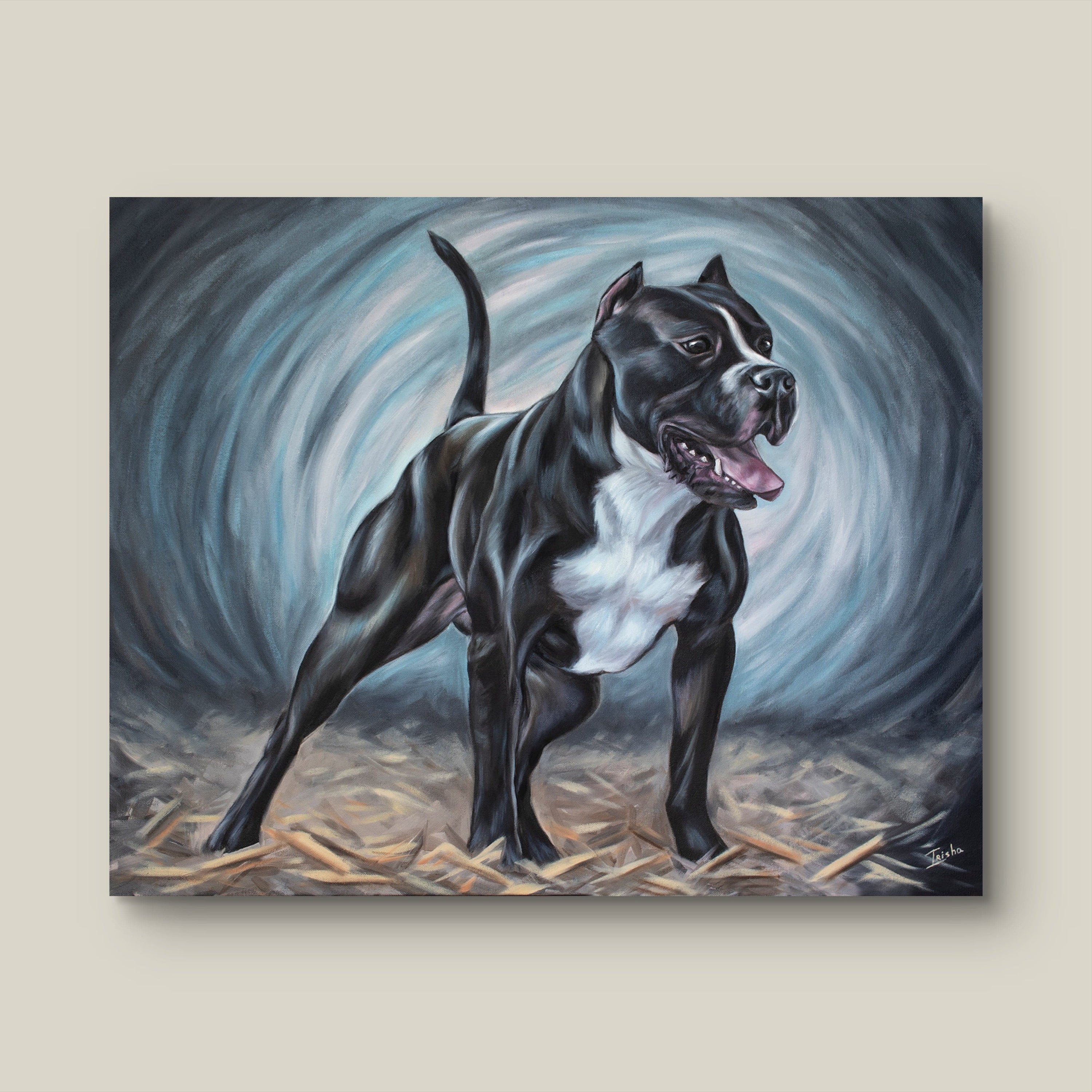 oil painting of american bull terrier