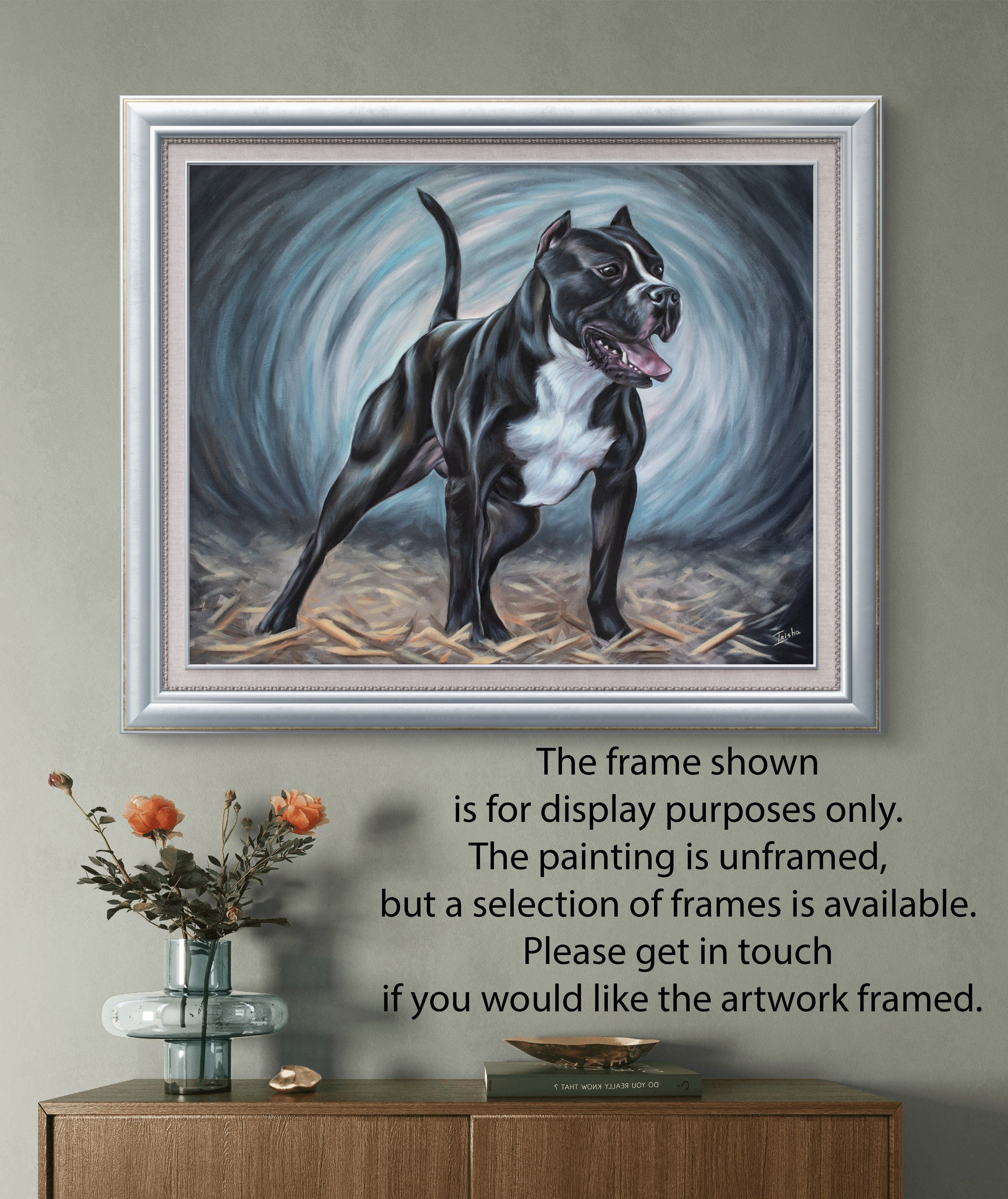 original art for sale painting of american pit bull terrier