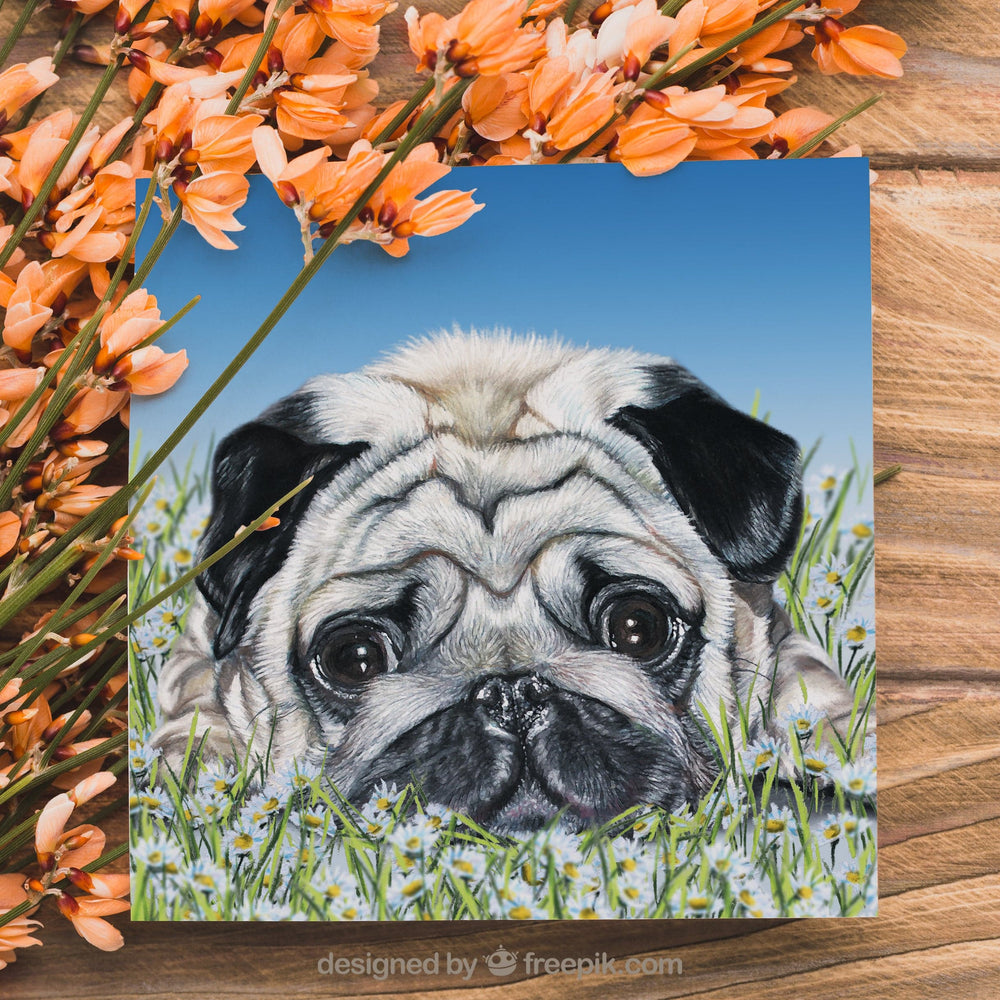 card with a cute dog Pug
