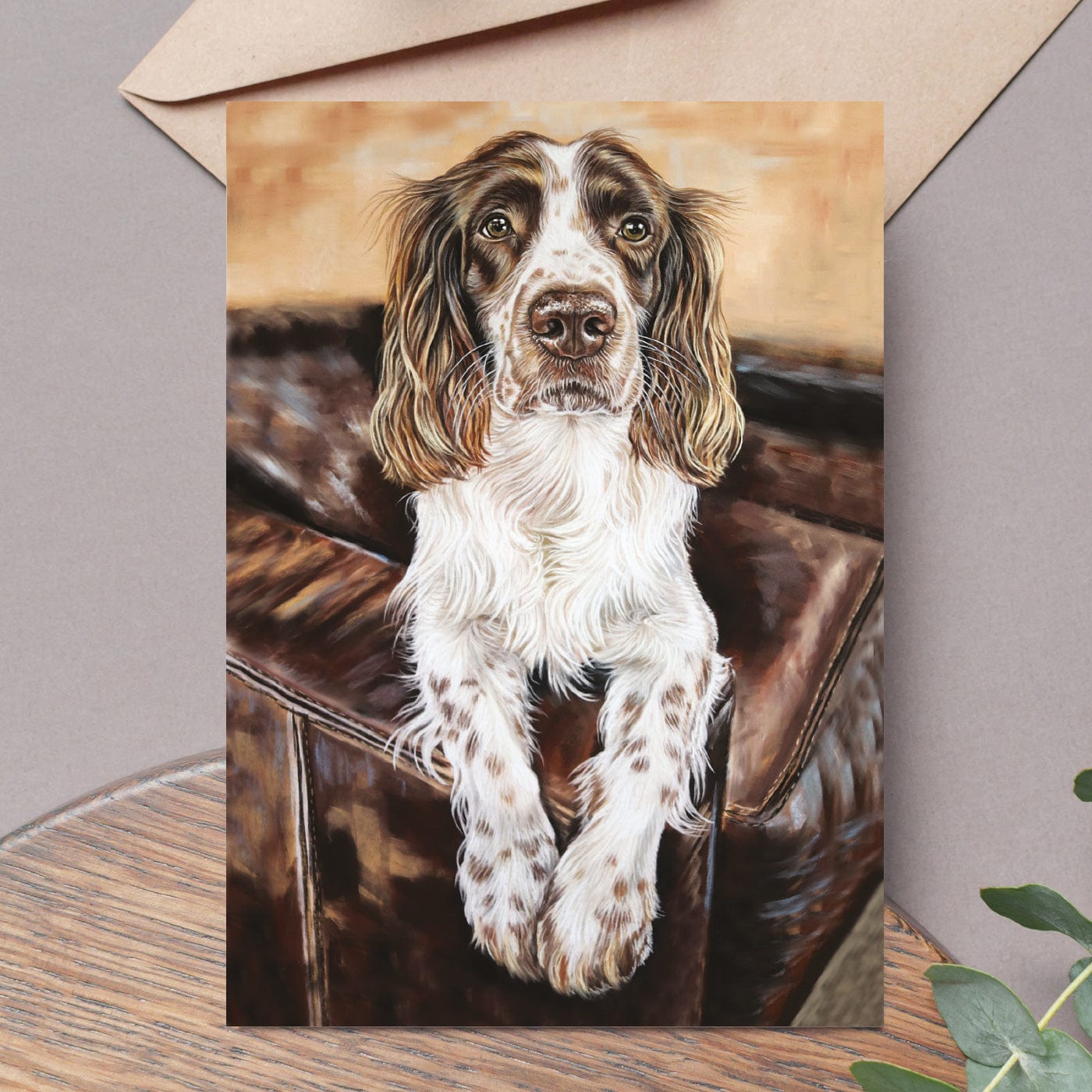 Springer Spaniel animal artwork by UK artist Irisha, used on fine art greeting cards and prints