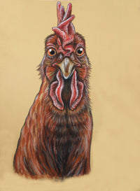 Original pastel artwork of a ginger chicken with charm and expression, hand-sketched on premium Pastelmat – rustic country home décor.