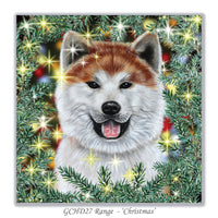 christmas card with akita on