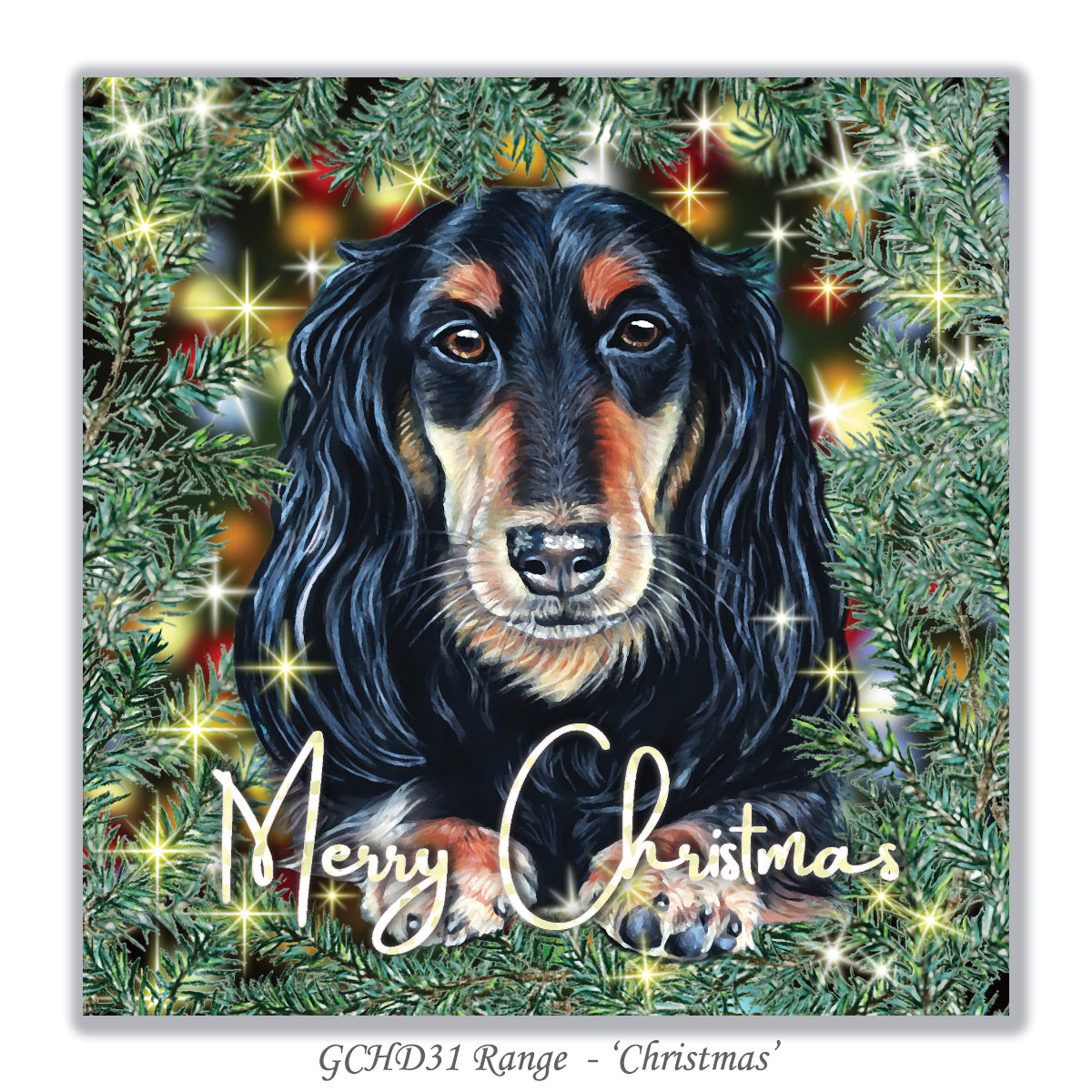 christmas card with dachshund on