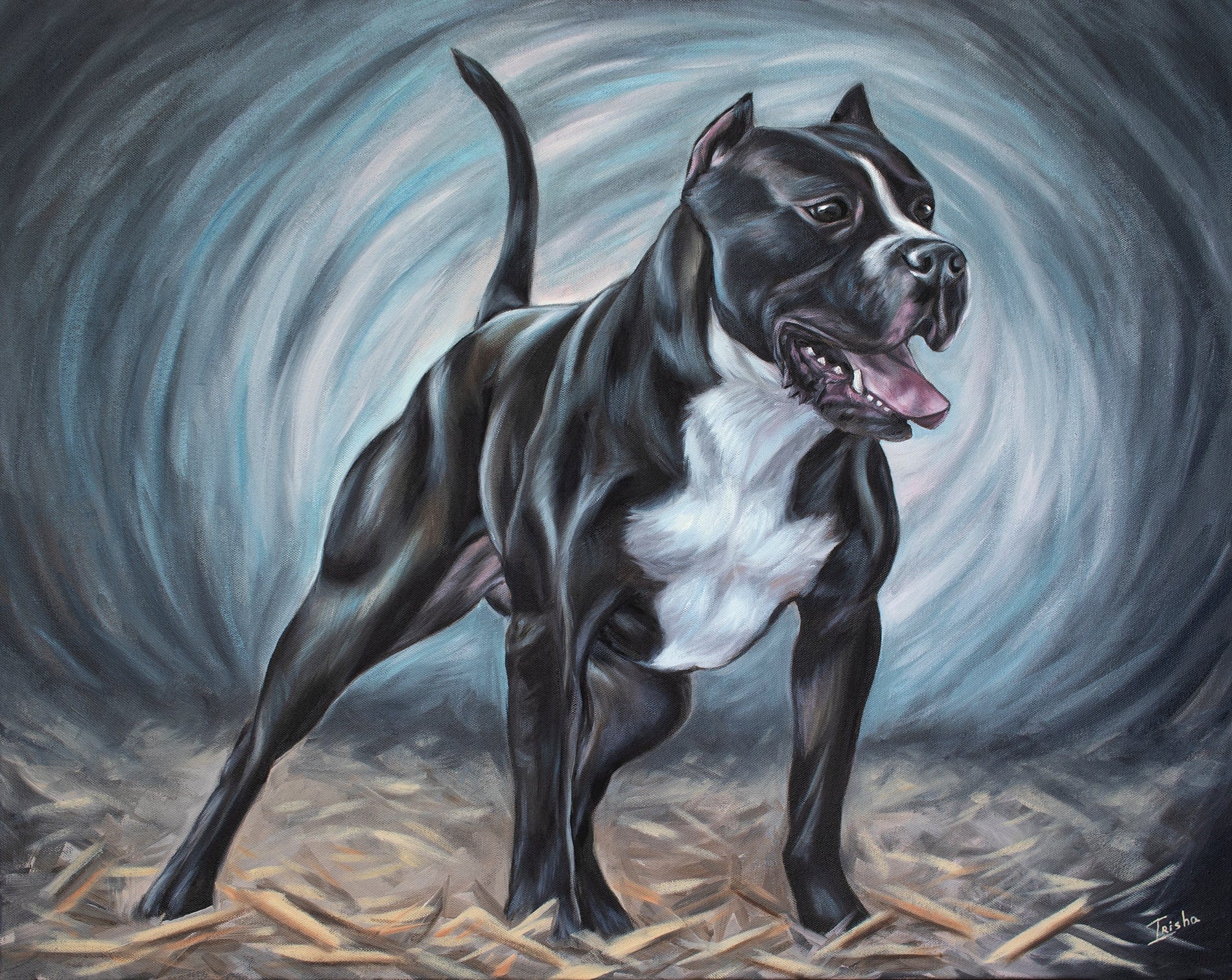 dog custom painting of an american pit bull