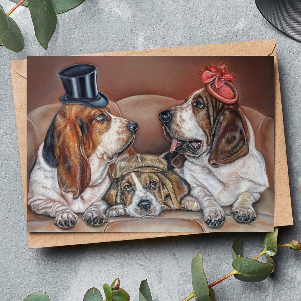 bassets hounds fine art greeting card