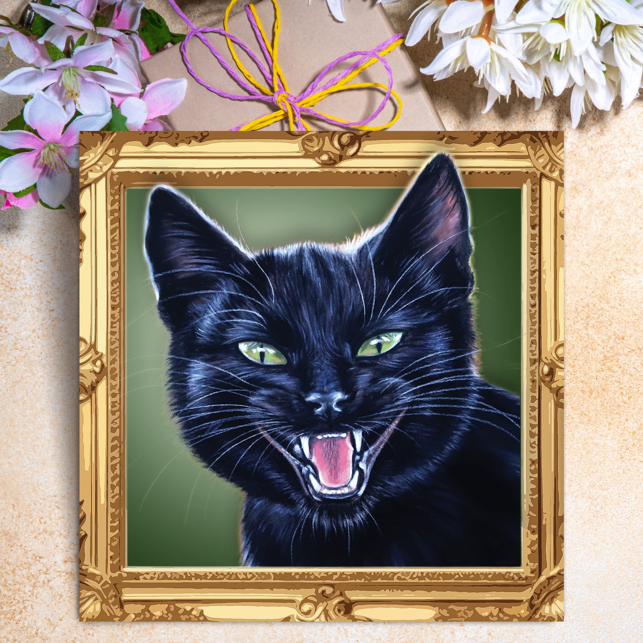 black cat greeting card