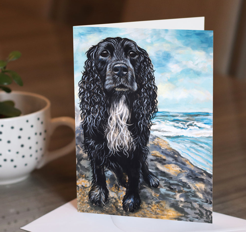 black spaniel greeting card