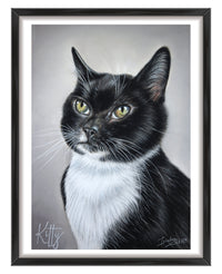 custom portrait of a black and white cat classic style