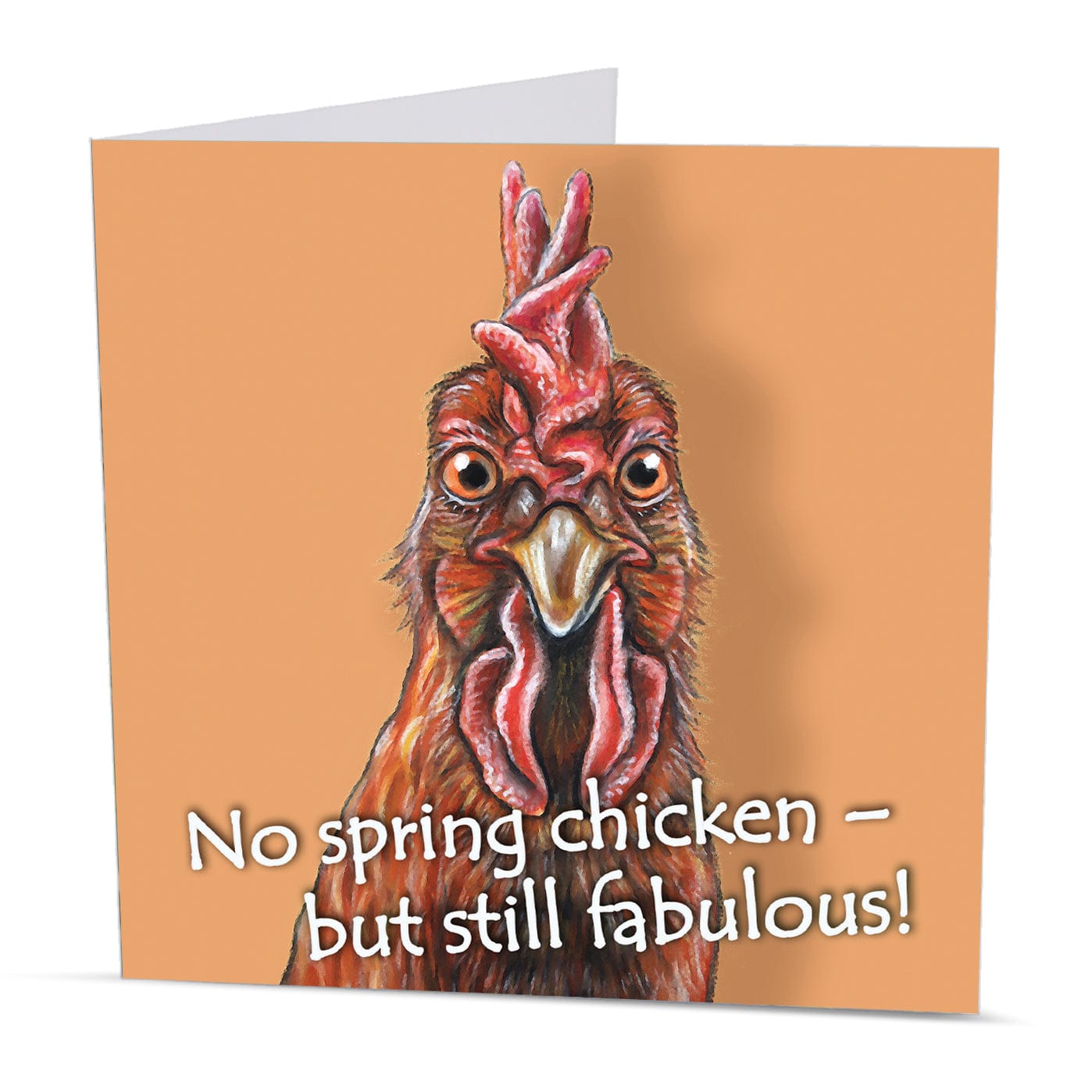 Humorous farm animal birthday greeting card with a cheeky chicken illustration, perfect for milestone birthdays.