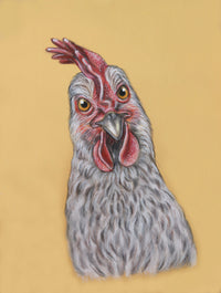 Original pastel sketch of a white chicken with character, hand-drawn on Clairefontaine Pastelmat – farmhouse wall art for chicken lovers.