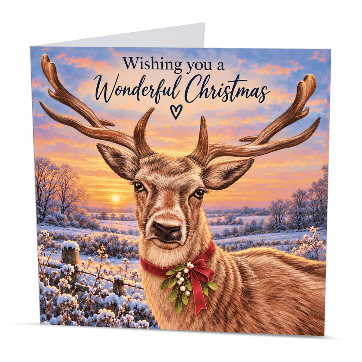 Square 15 x 15 cm Christmas stag greeting card featuring original animal artwork, printed in the UK