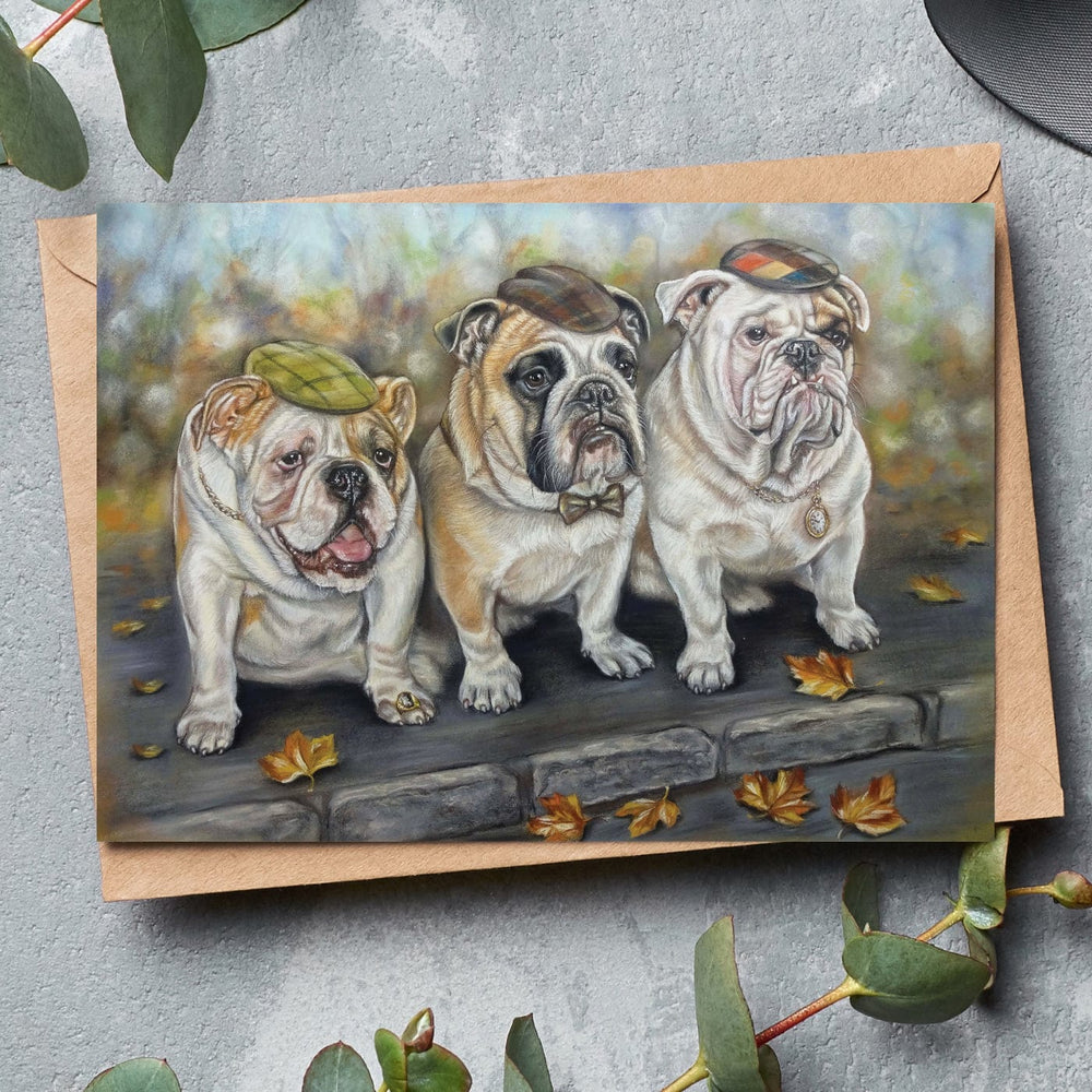 english bulldogs fine art greeting card