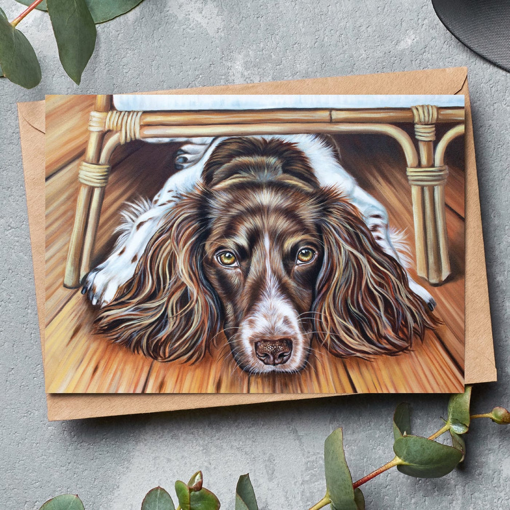 fine art greeting card with English springer spaniel