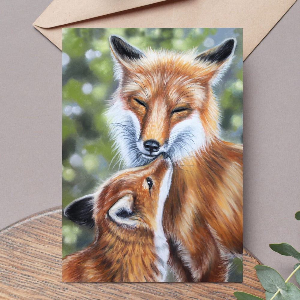 fox and her cub fine art greeting card