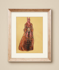 a ginger chicken with charm and expression wall art