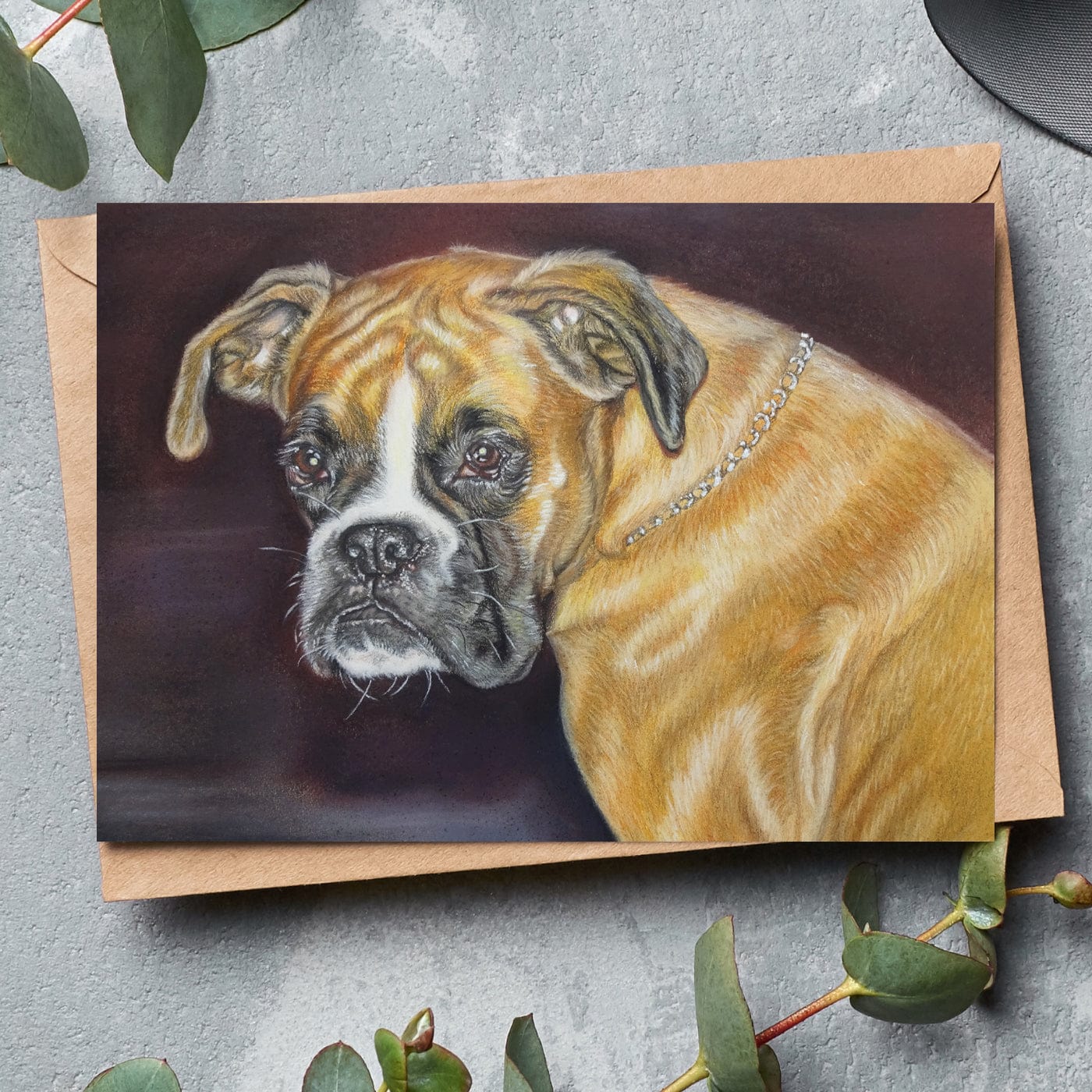 German boxer dog fine art greeting card