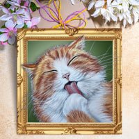 greeting card ginger cat cleaning his paw