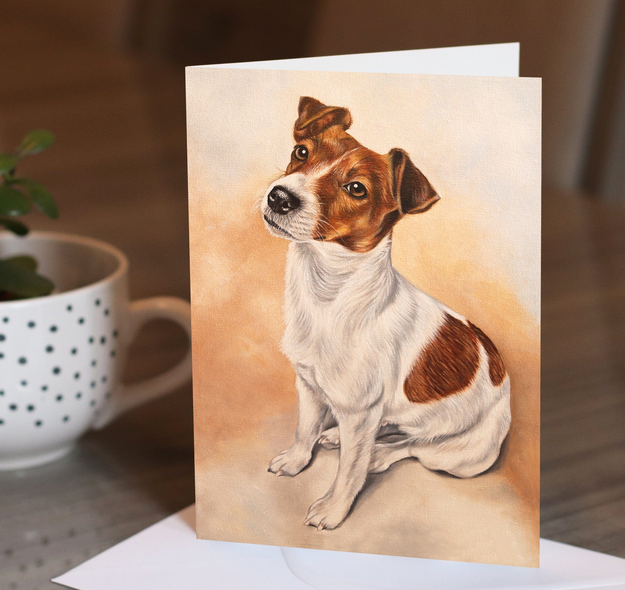 Elegant dog lover card showing a classic Jack Russell portrait, part of the Fine Art Greeting Card Collection by Irisha.