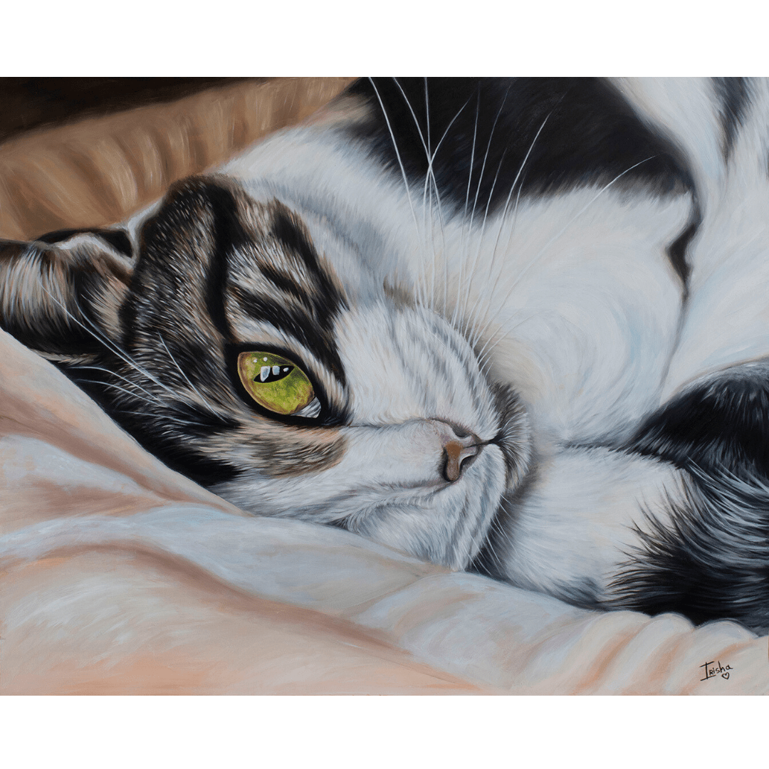 Original hand-painted portrait of a cat by Irisha – featured greeting card design