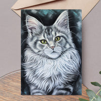 fine art greeting card with maine coon on