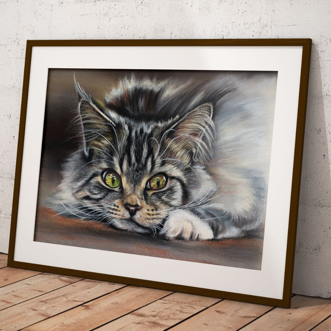 Framed fine art print of a Siberian cat – from original painting by Irisha, UK artist