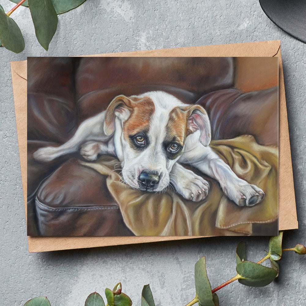 staffy pup fine art greeting card