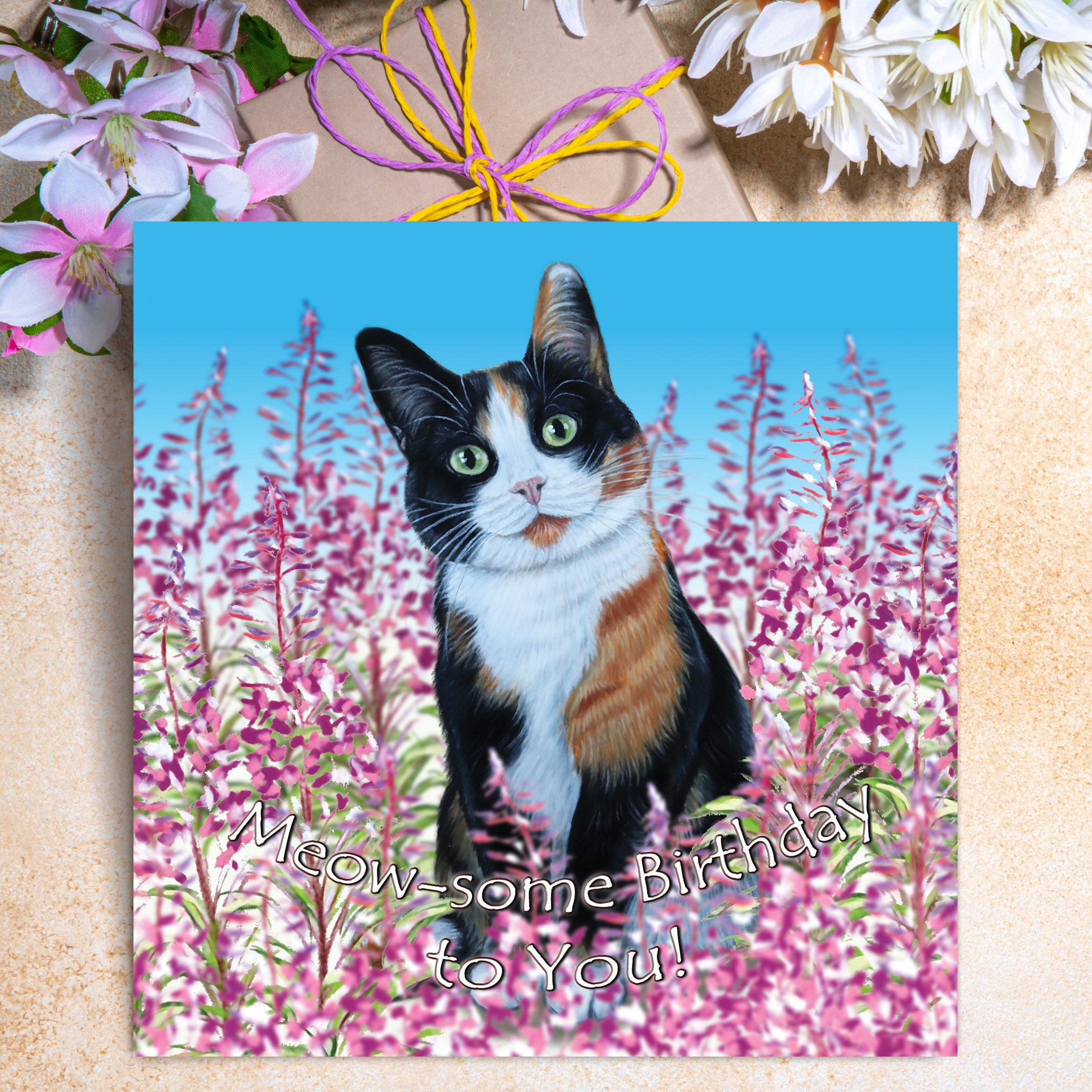 Tri-coloured Cat Birthday Card