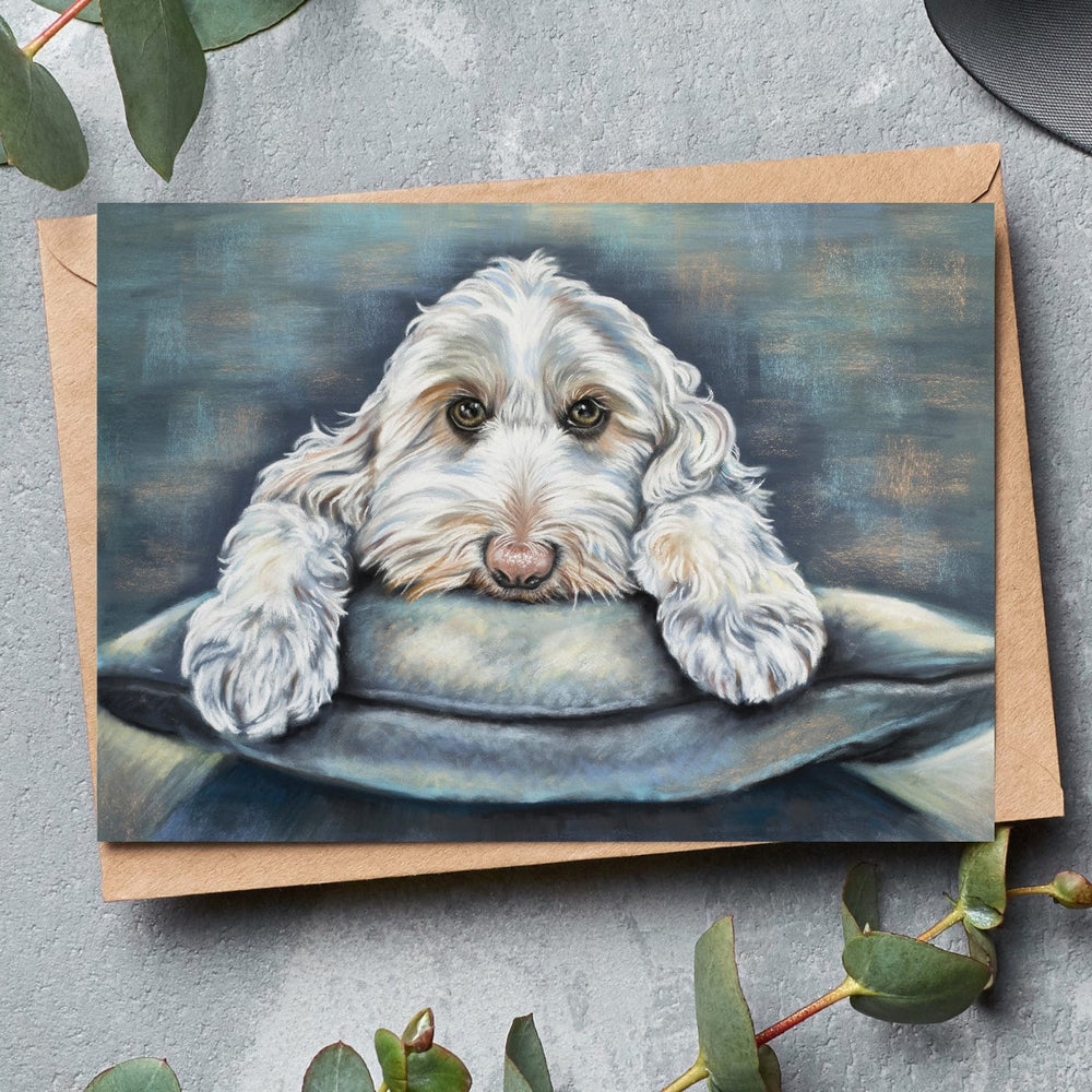white labradoodle fine art greeting card