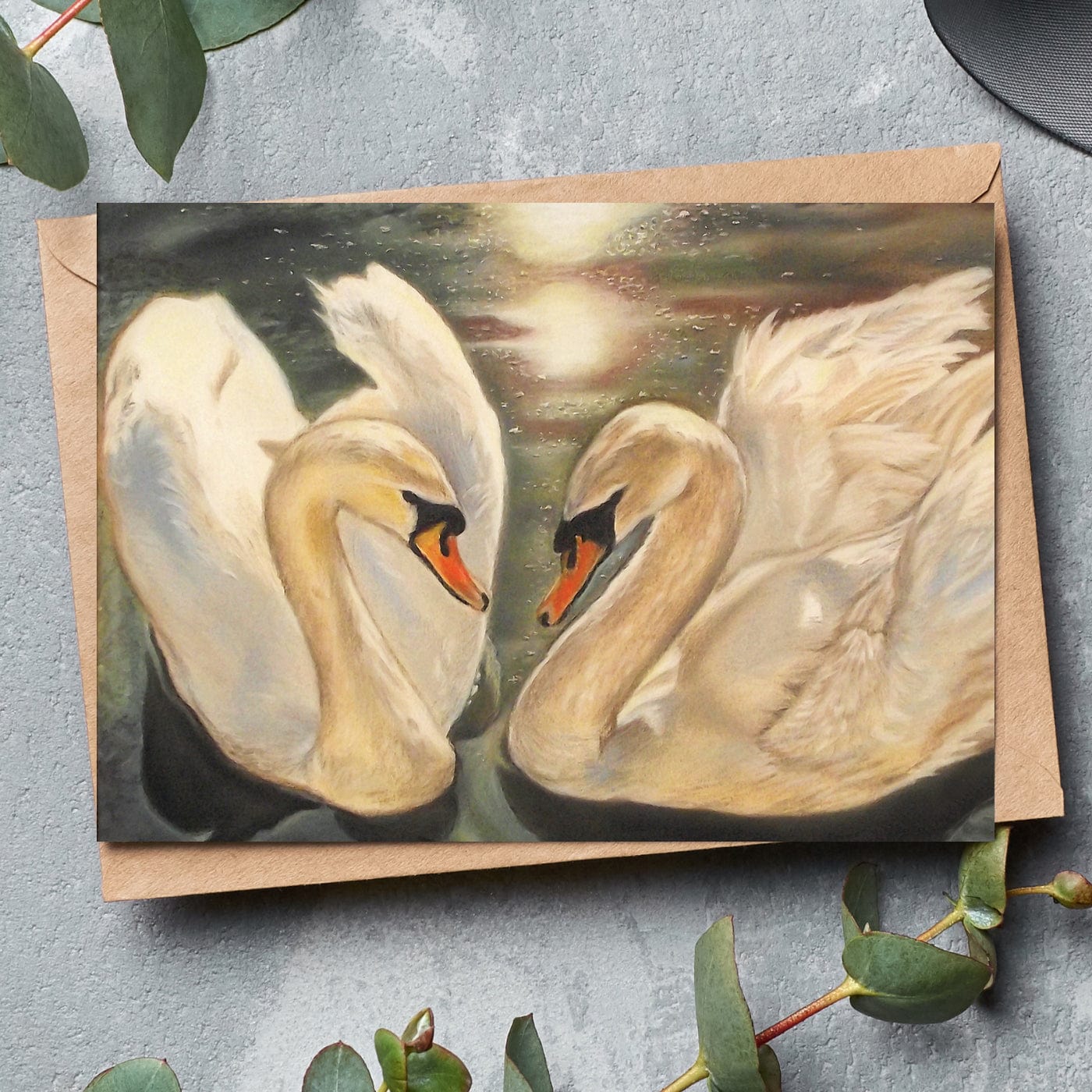 white swans fine art greeting card