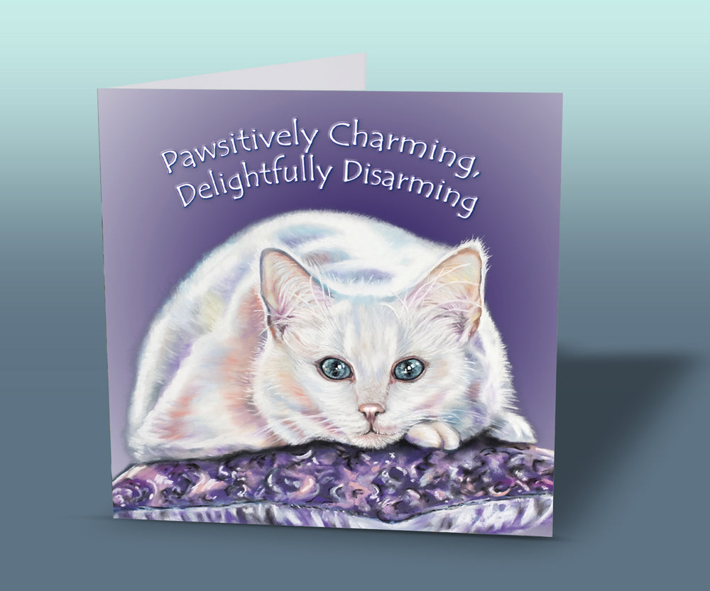 white cat greeting card