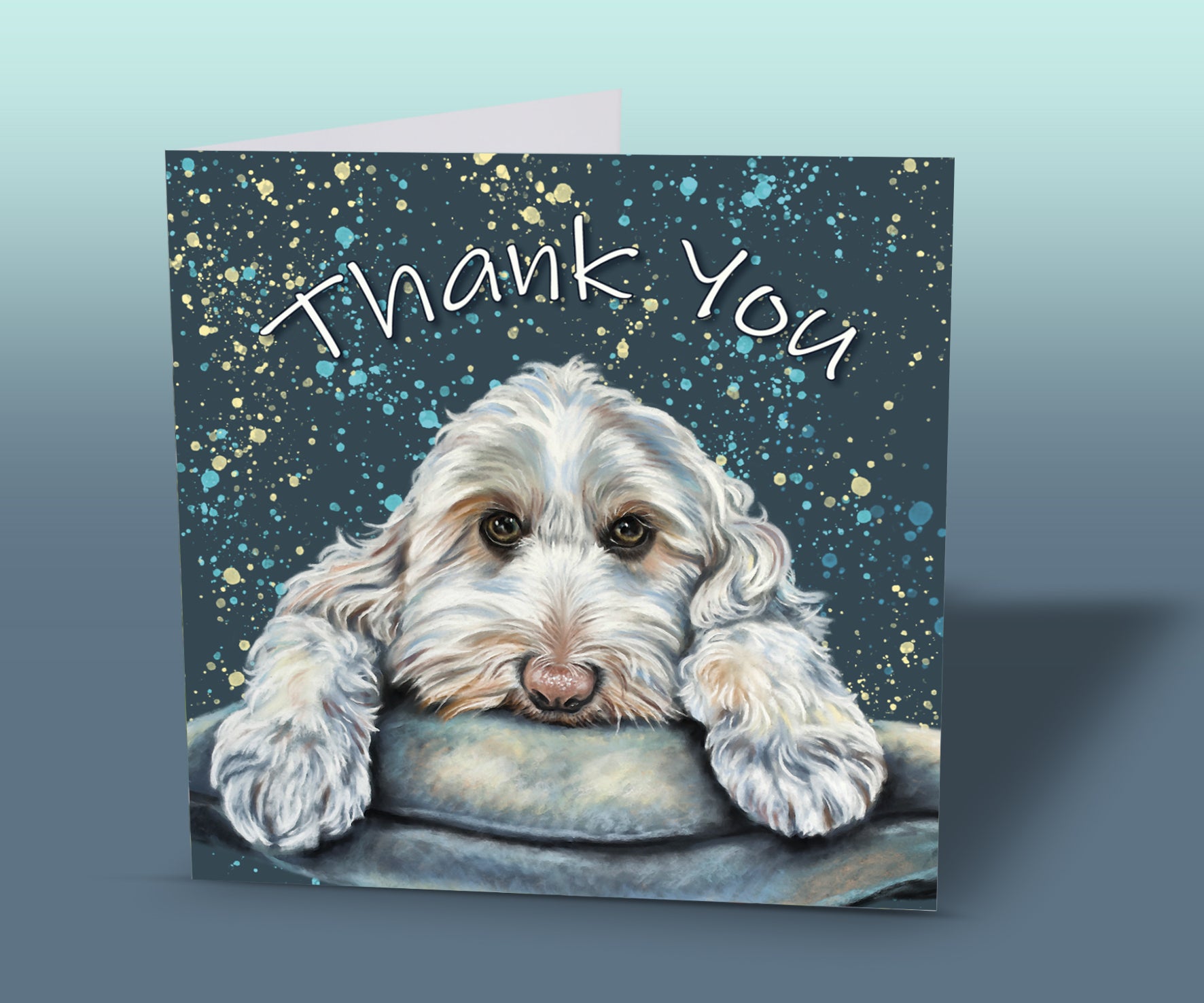 white labradoodle thank you card