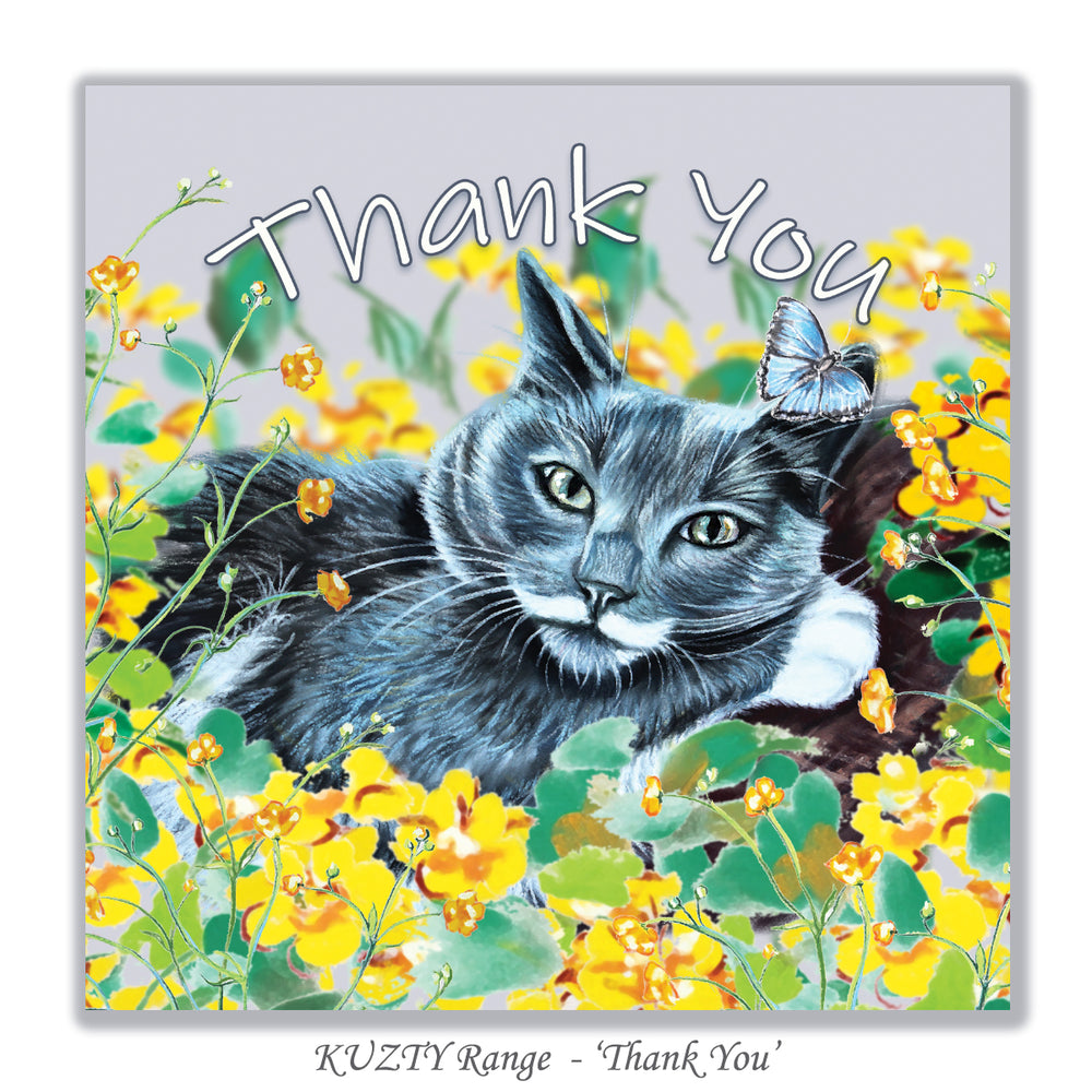 grey cat card thank you