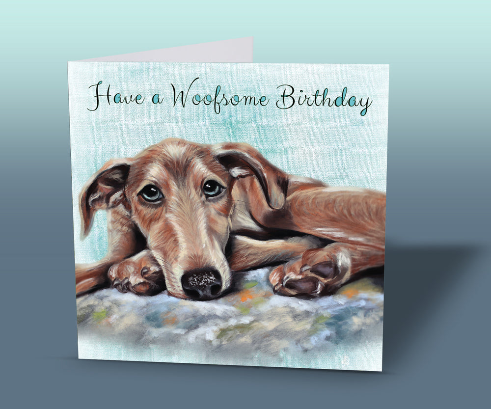 birthday card with lurcher