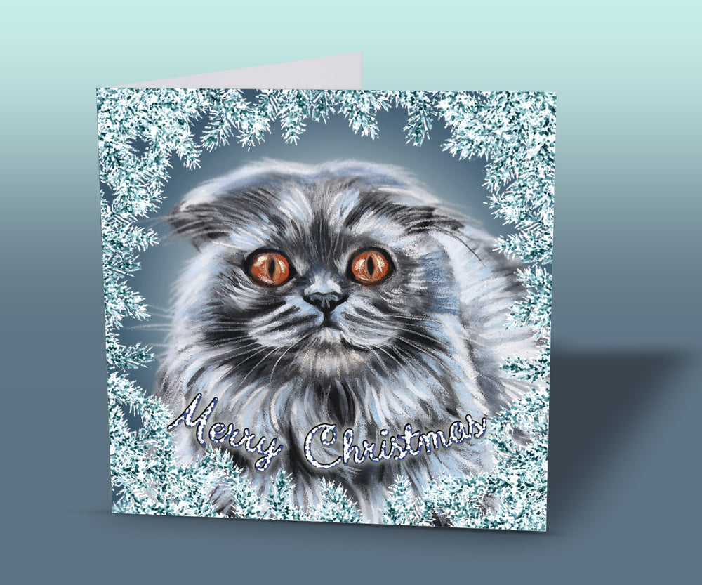 grey cat christmas card