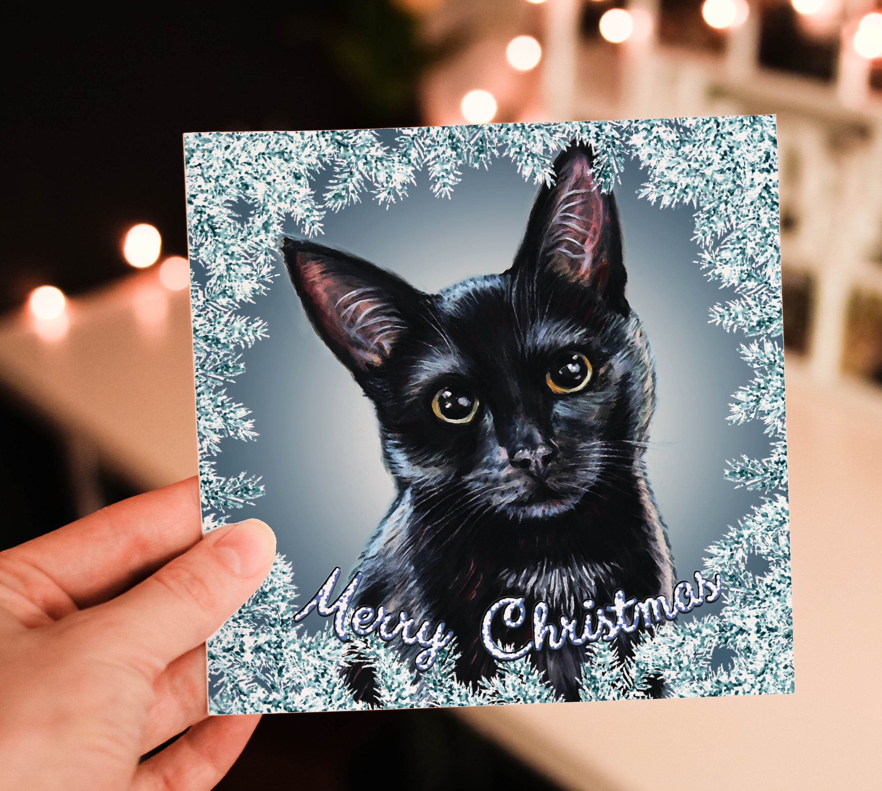 Black Cat Christmas Card