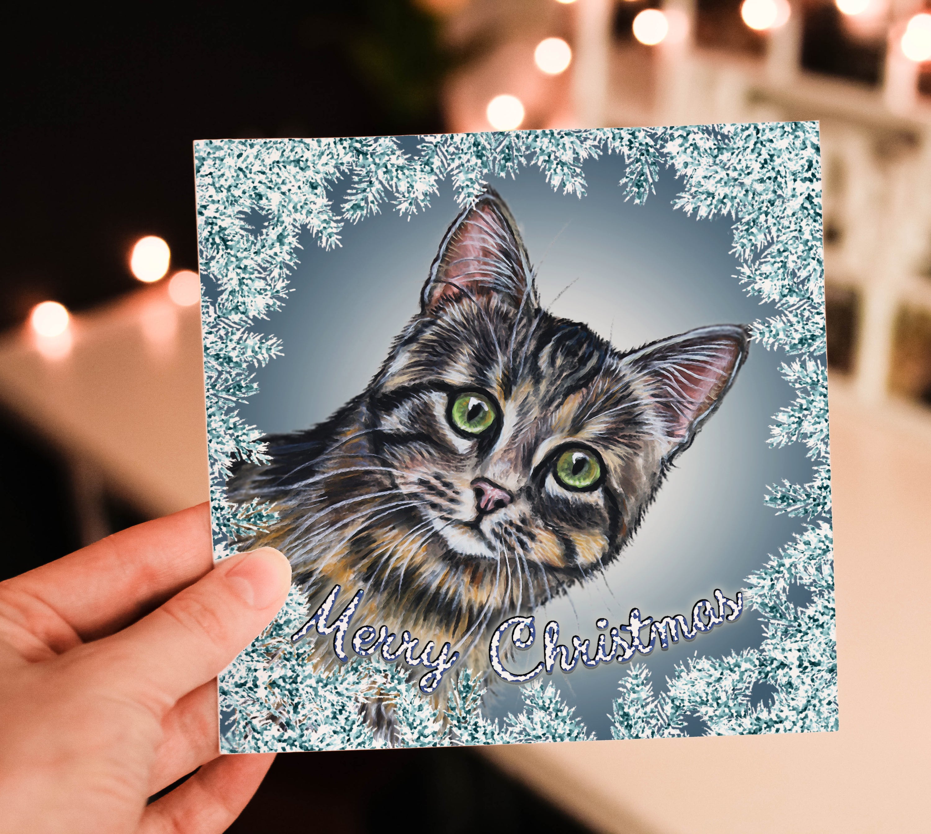 tabby cat christmas card