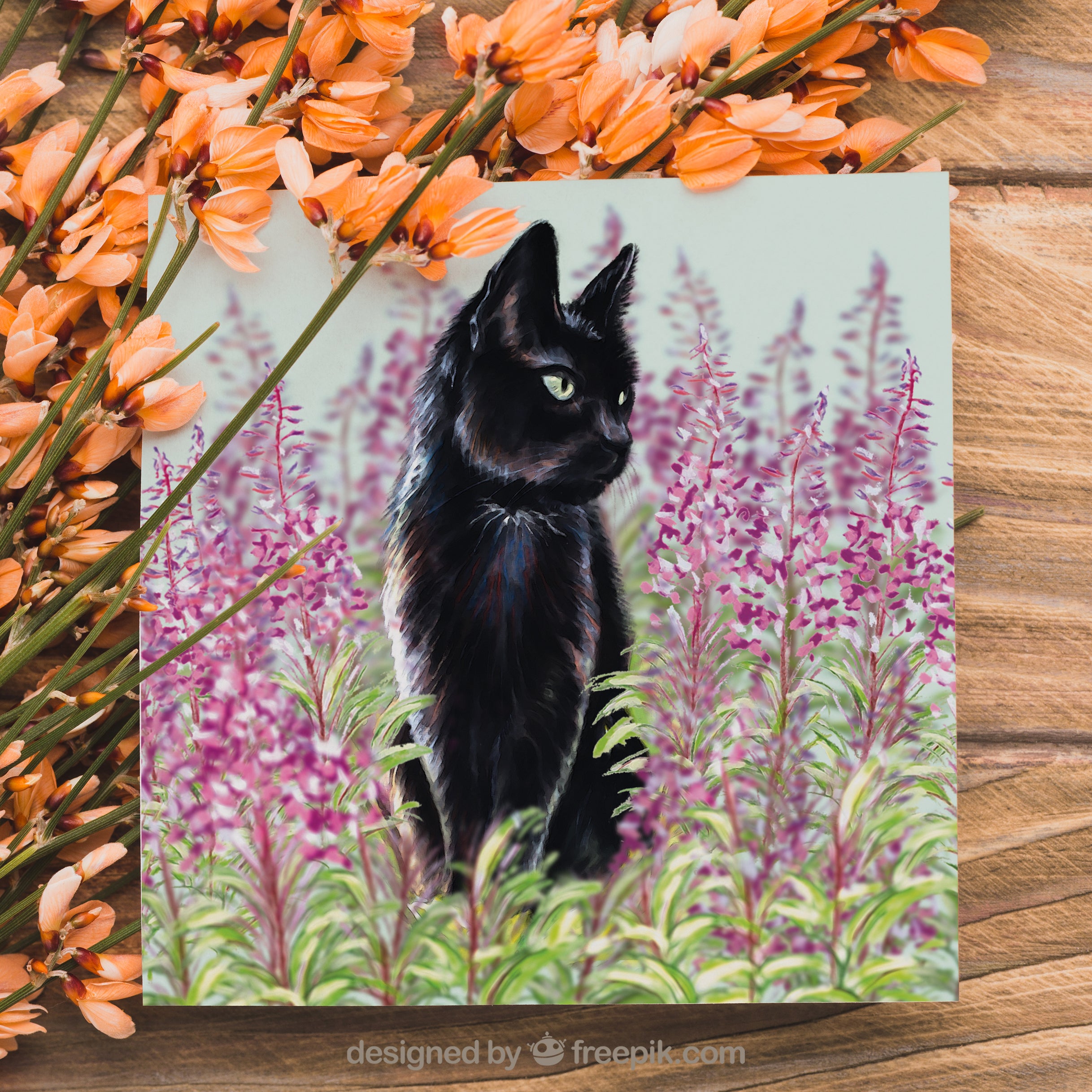 black cat greeting card