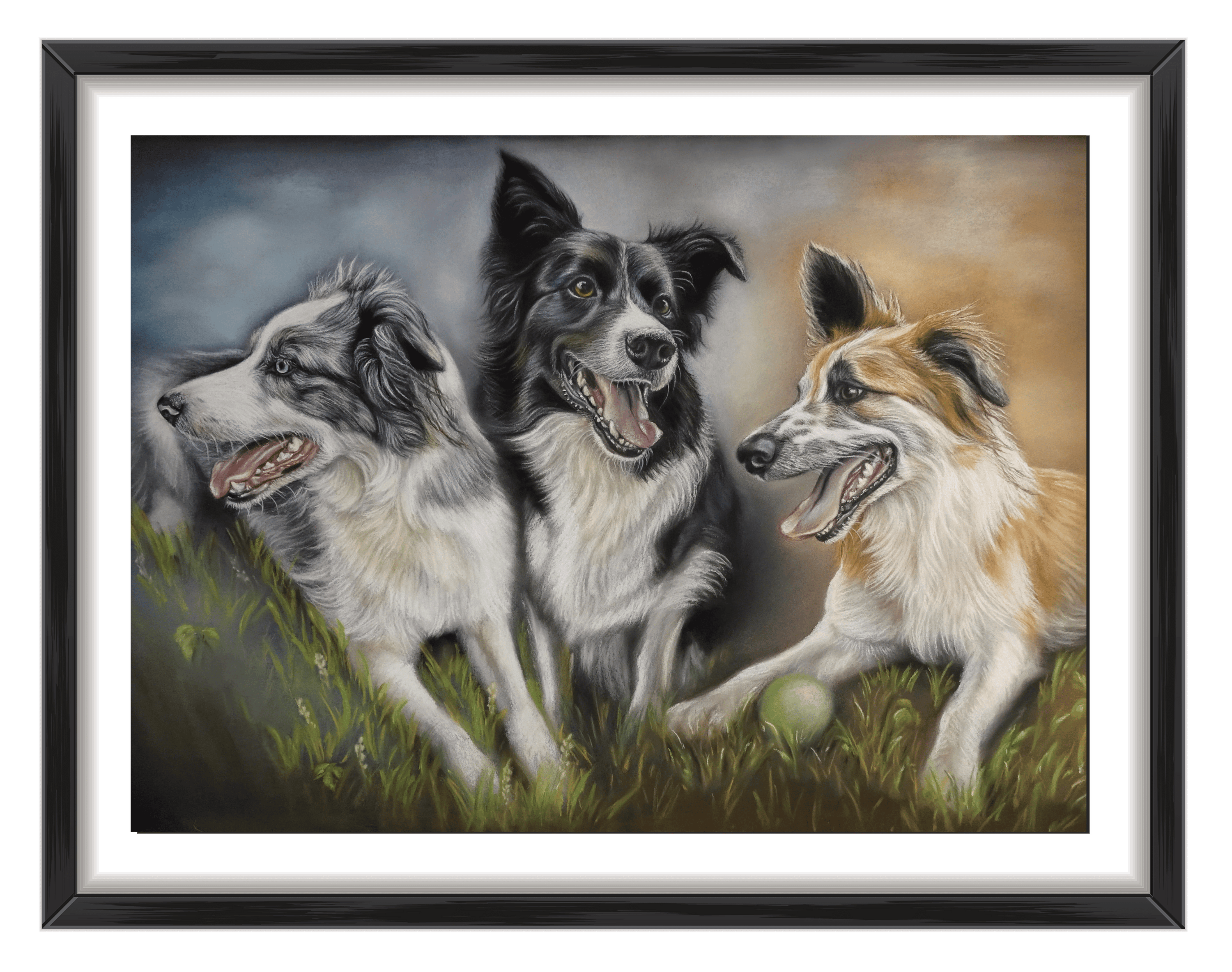 custom portrait of three border collies by Irisha