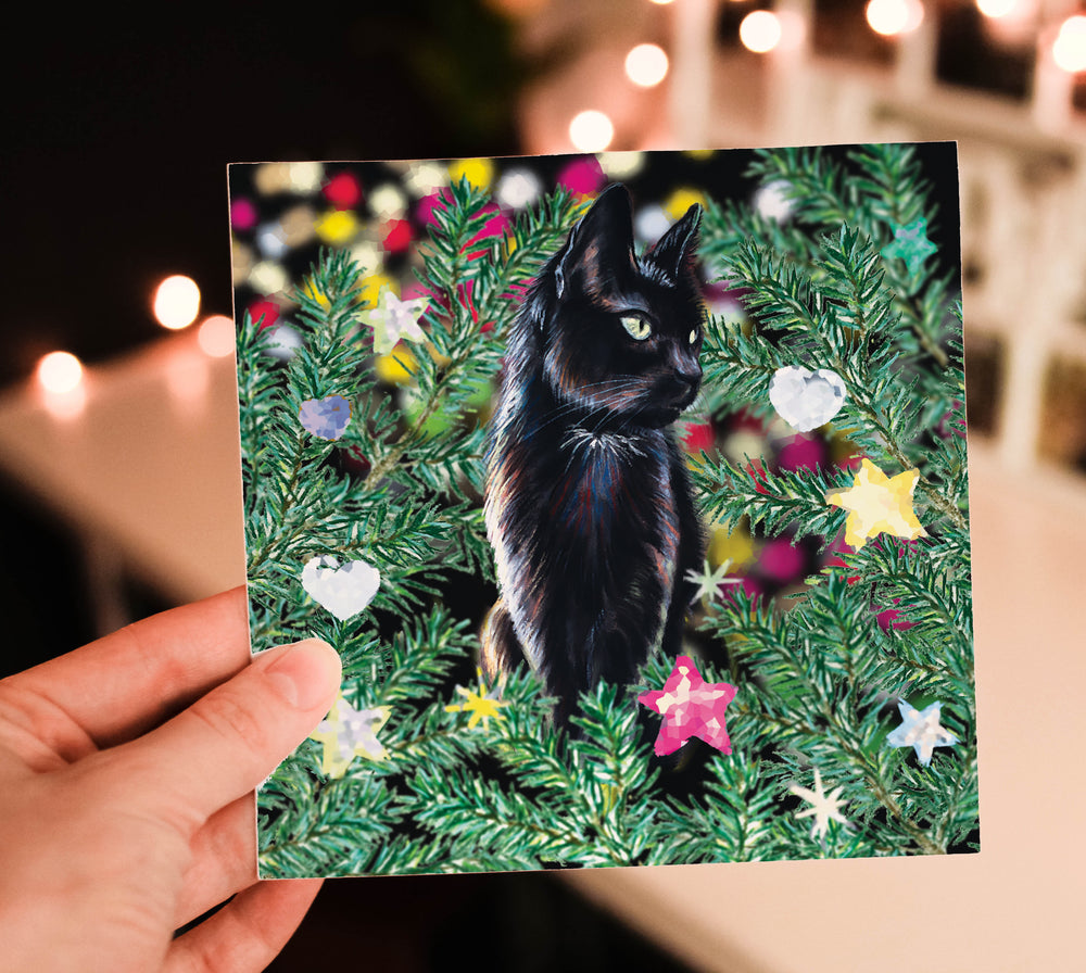 christmas card black cat