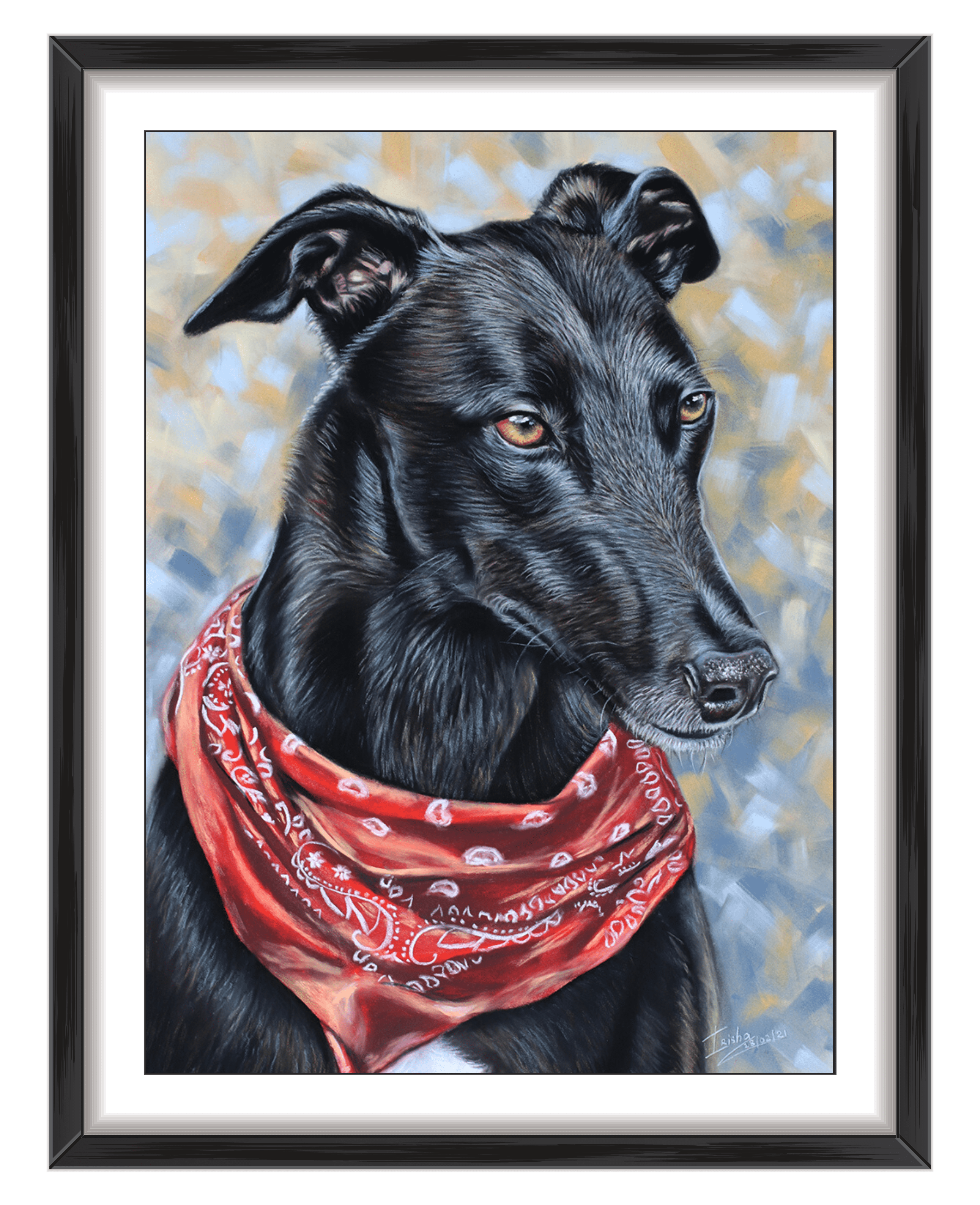 custom dog portrait of a greyhound by Irisha