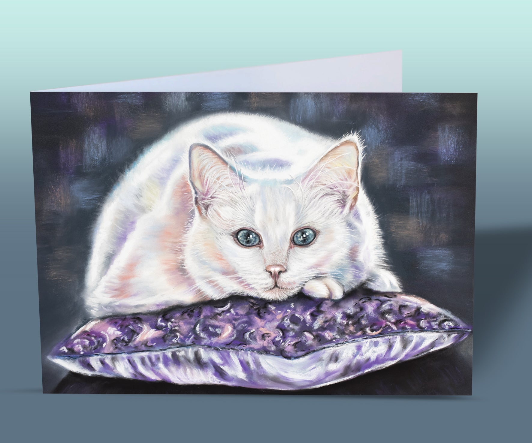 white cat birthday card